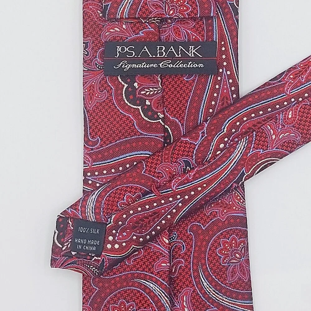 Jos. A. Bank Signature Collection Men's 100% Silk Tie Red Paisley Print Modern - Picture 2 of 4